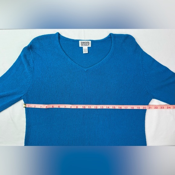 Chico’s Design Vibrant Turquoise Blue V-Neck Sweater Long Sleeve Size Large - Picture 6 of 7